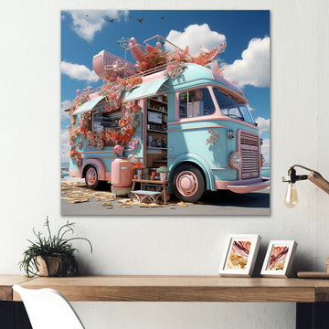 Pastel Ice Cream Truck I - Car Van Canvas Wall Art